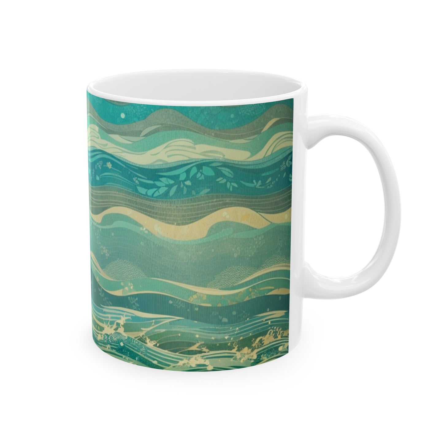 Sun, Sea, and Serenity Ocean Wave Blue Grey Pattern Ceramic Mug (11oz, 15oz)