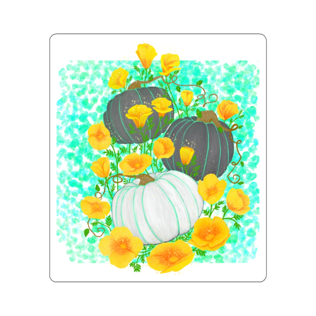 Pumpkin and Golden California Poppy Flowers Kiss-Cut Stickers