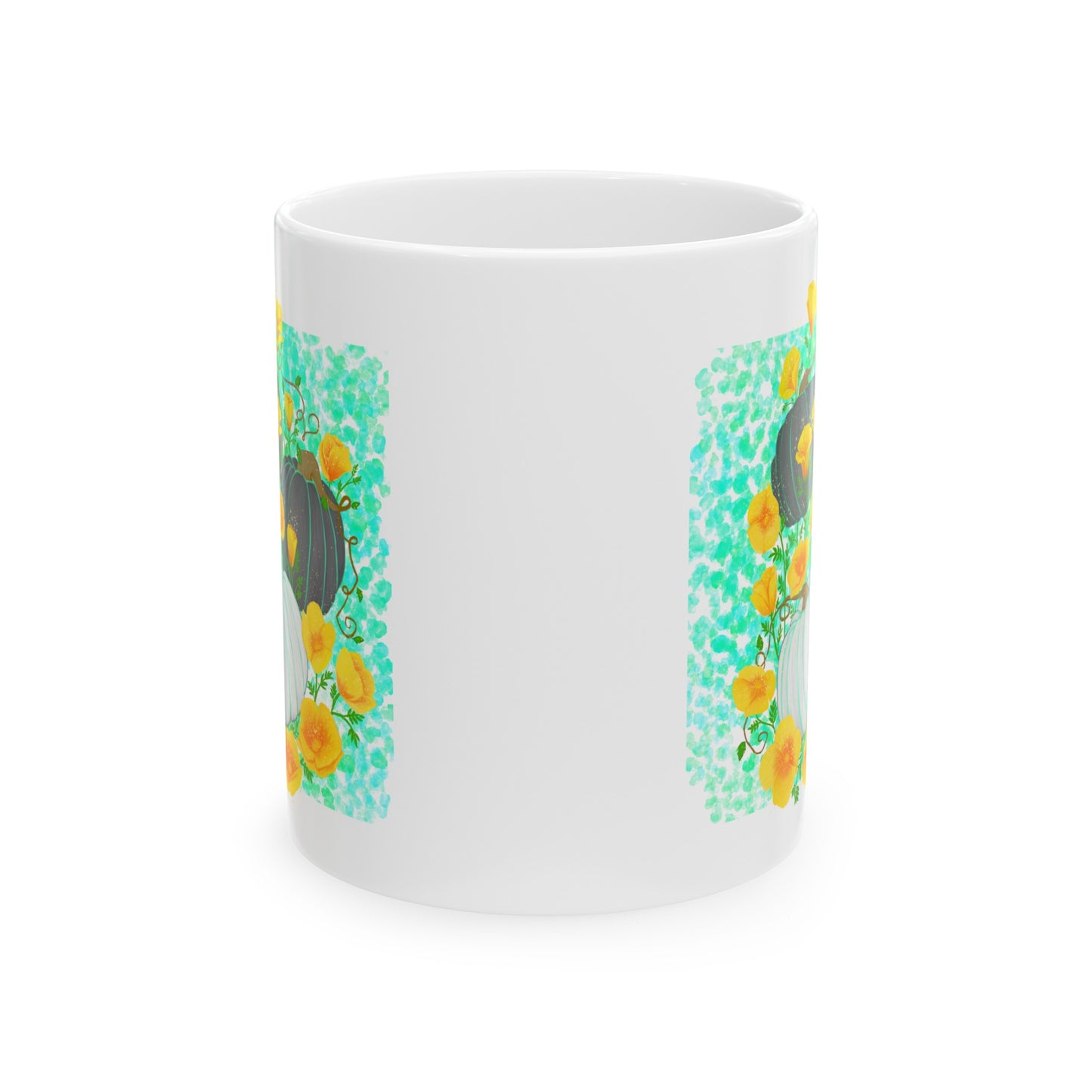 Pumpkin and Golden California Poppy Flowers Ceramic Mug, (11oz, 15oz)