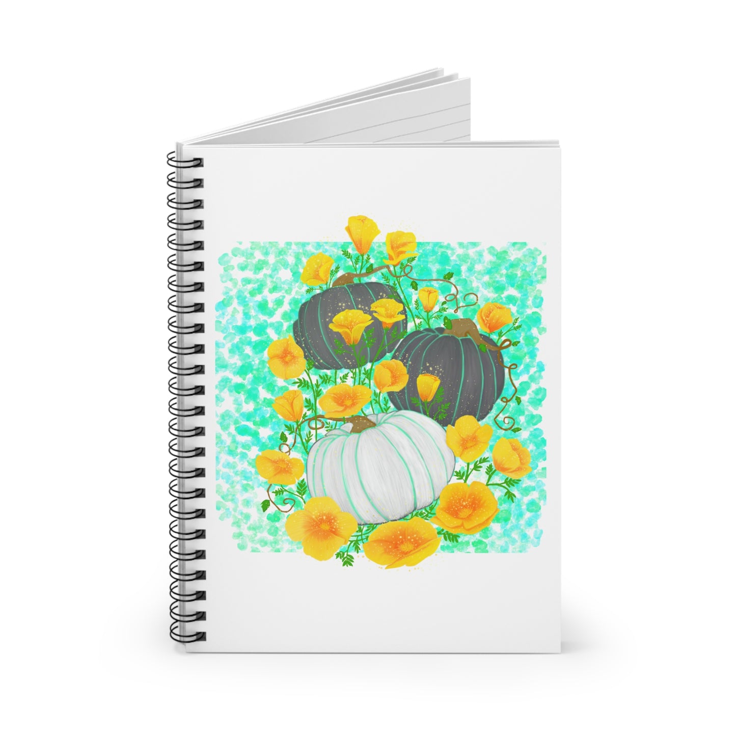 Pumpkin and Golden California Poppy Flowers Spiral Notebook - Ruled Line