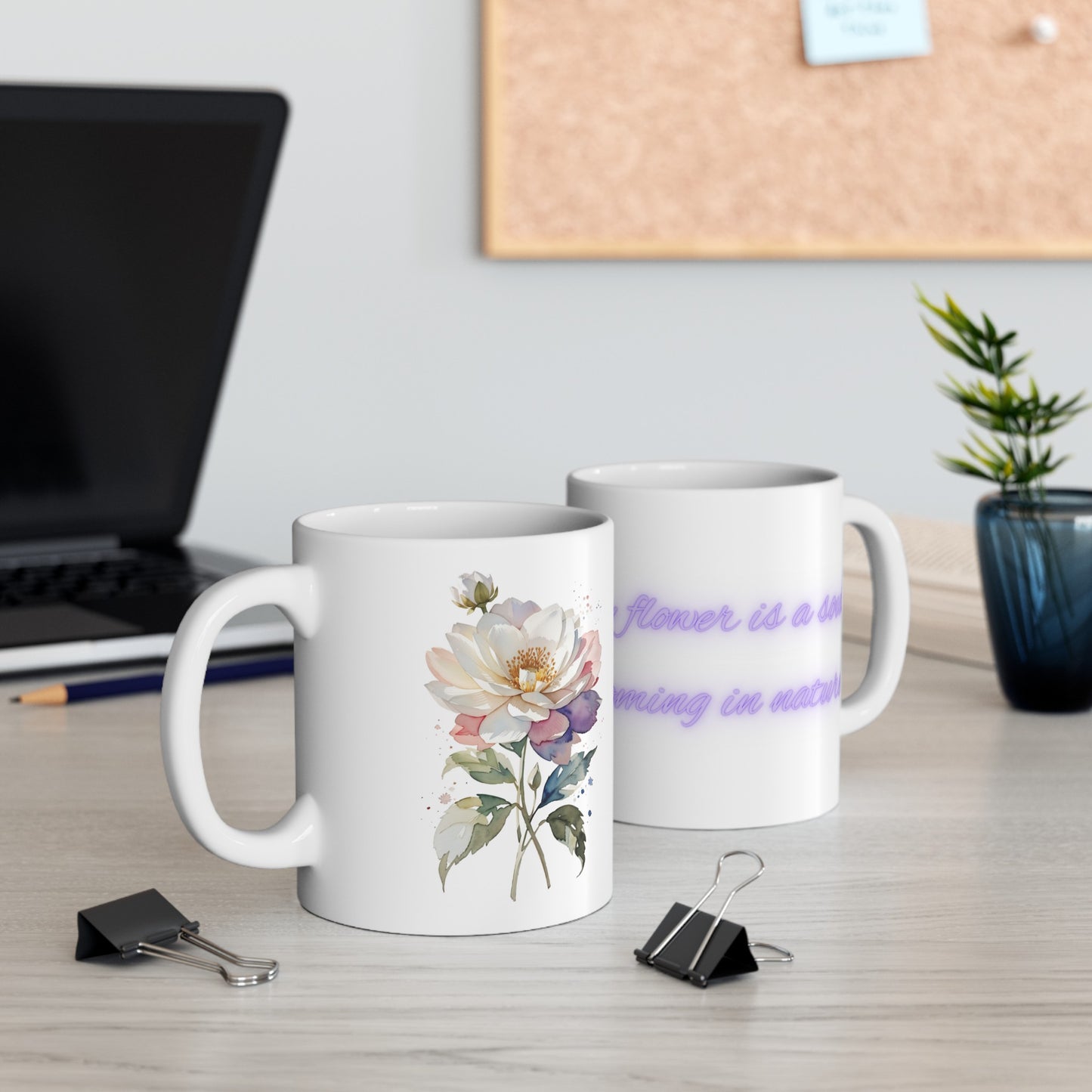 Every Flower is Soul Blossoming in Nature Watercolor Flower Purple Ceramic Mug (11oz, 15oz)