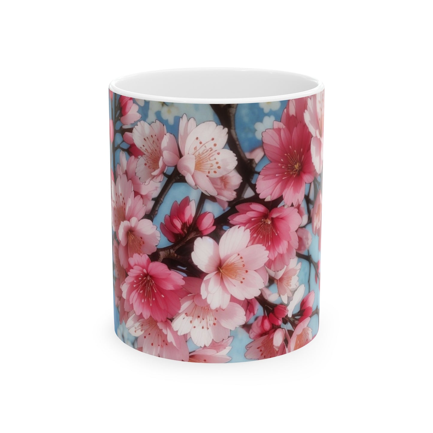 Cherry Blossom Pink and Blue Ceramic Mug (11oz, 15oz)