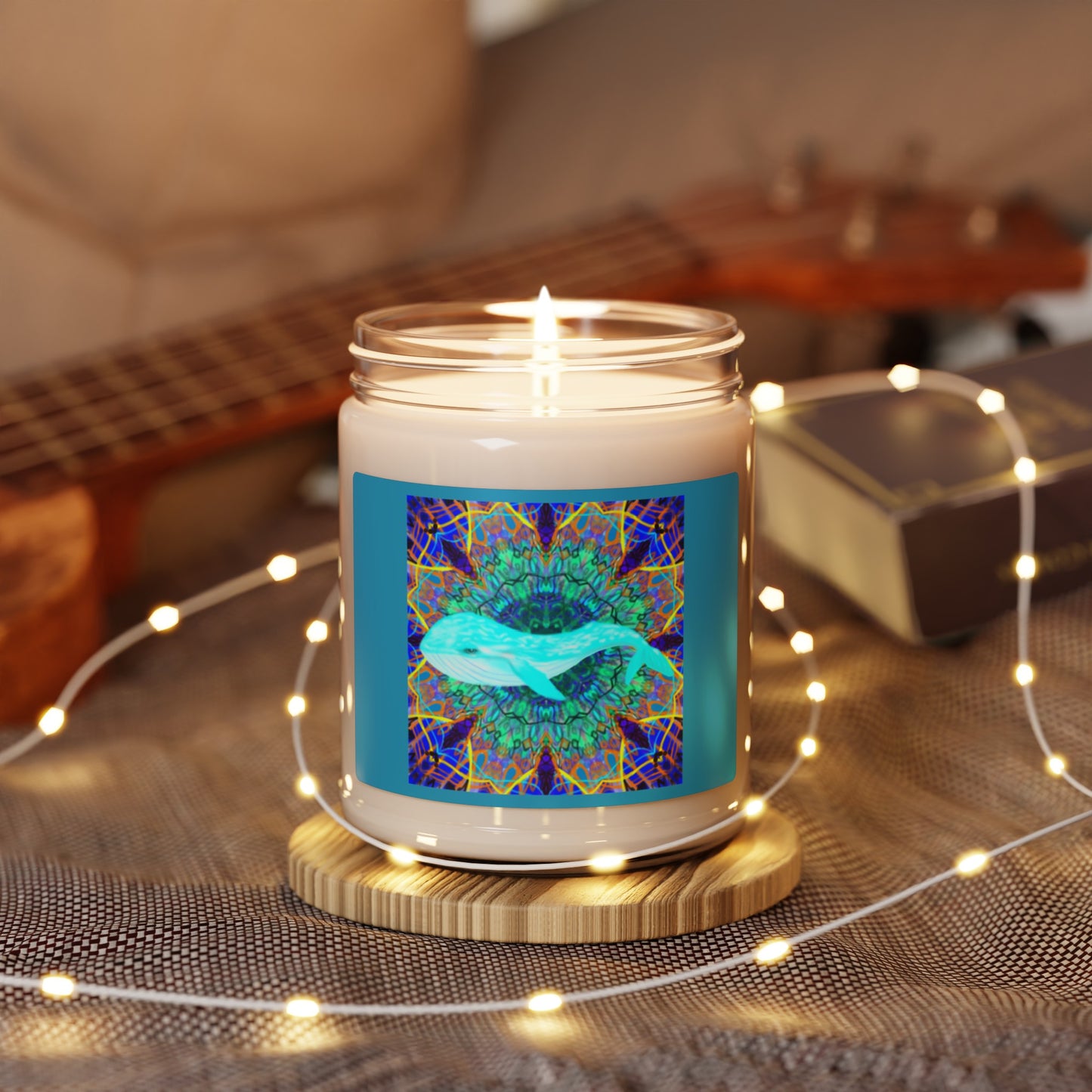 Whale Waves Colorful Ocean Rainbow Mandala Scented Soy Candle, 9oz