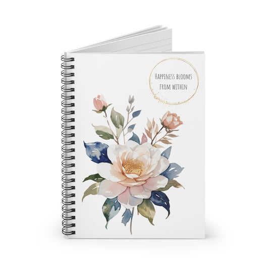 Happiness Blooms from Within Watercolor Flower Gold Spiral Notebook - Ruled Line