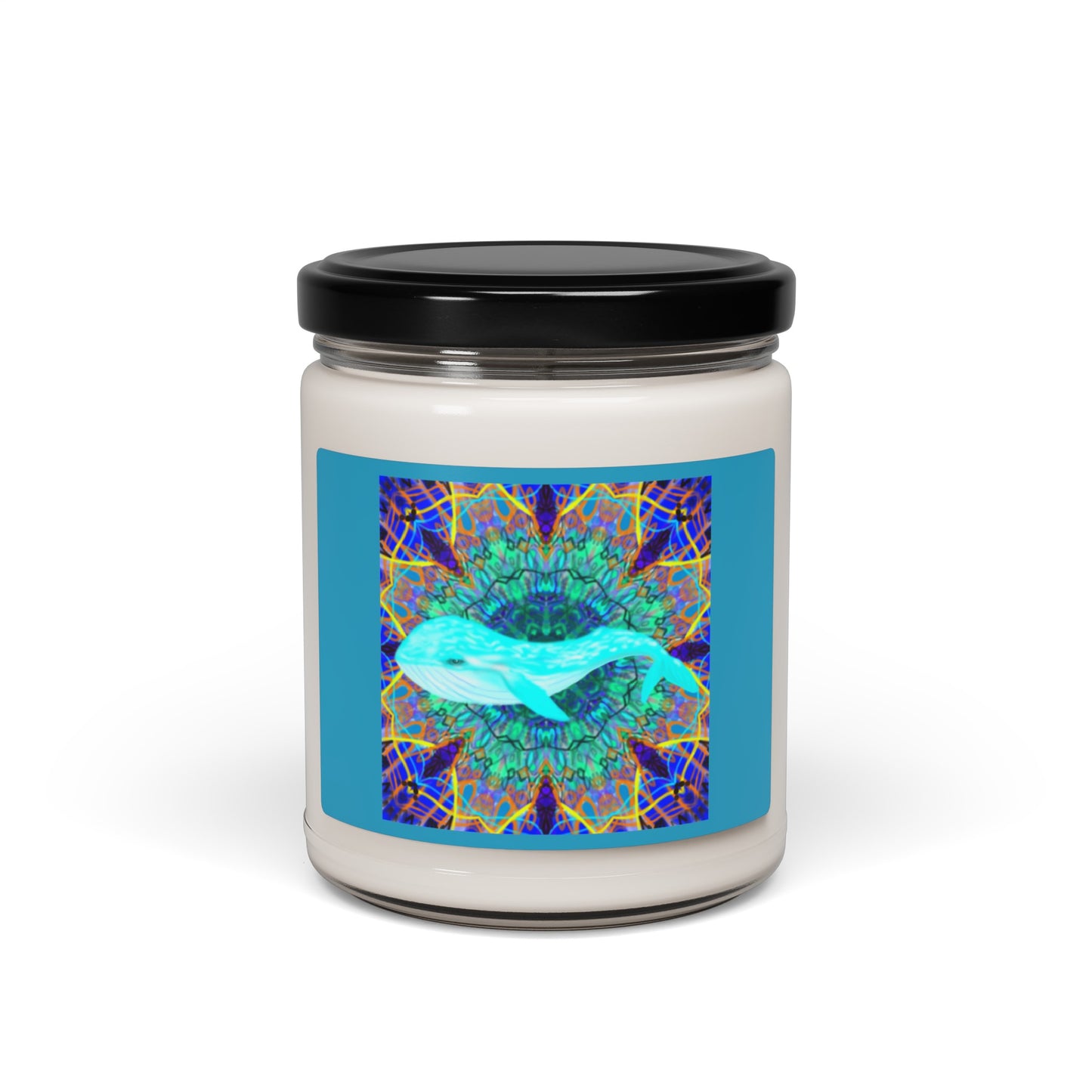 Whale Waves Colorful Ocean Rainbow Mandala Scented Soy Candle, 9oz