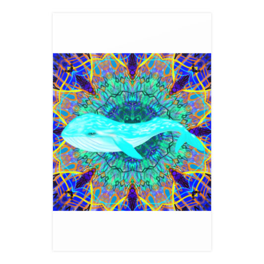 Whale Waves Colorful Ocean Rainbow Mandala Vertical and Horizontal Matte Posters