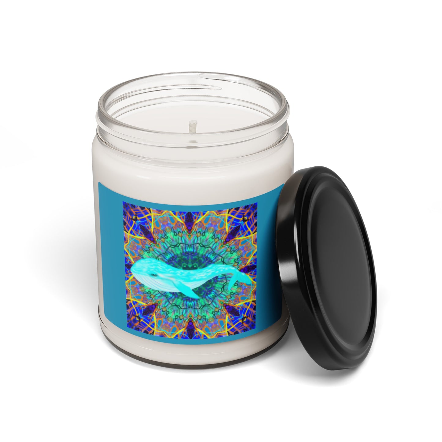 Whale Waves Colorful Ocean Rainbow Mandala Scented Soy Candle, 9oz