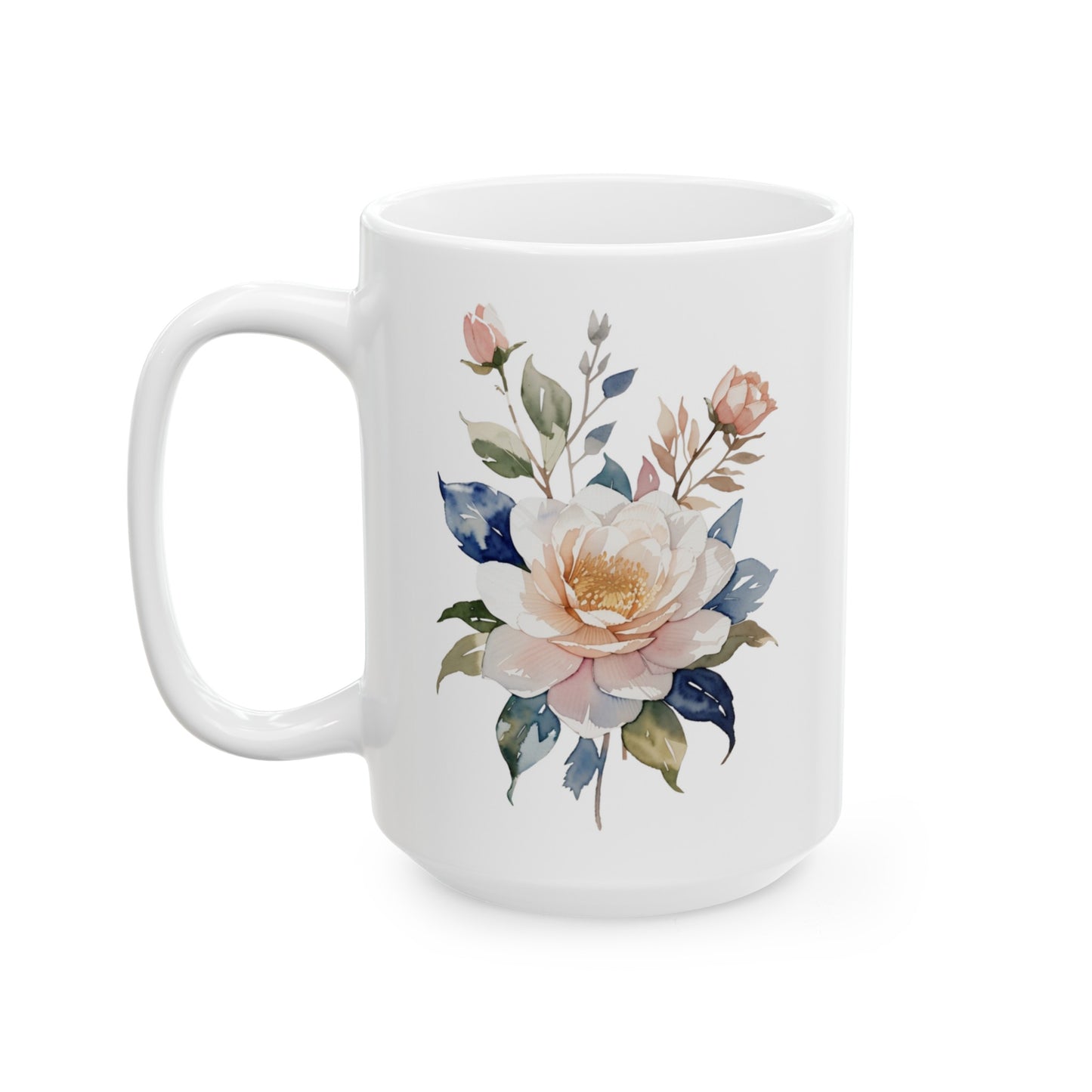 Happiness Blooms from Within Watercolor Flower Gold Ceramic Mug (11oz, 15oz)