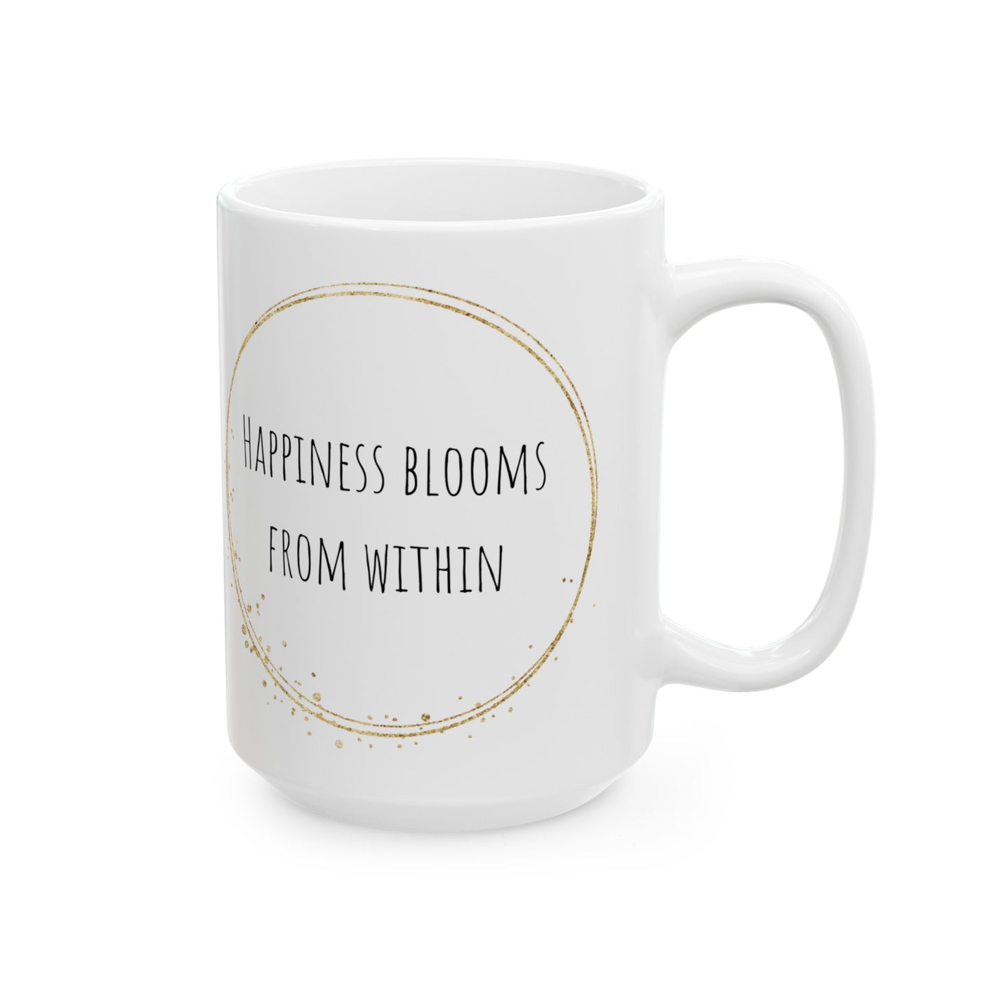 Happiness Blooms from Within Watercolor Flower Gold Ceramic Mug (11oz, 15oz)