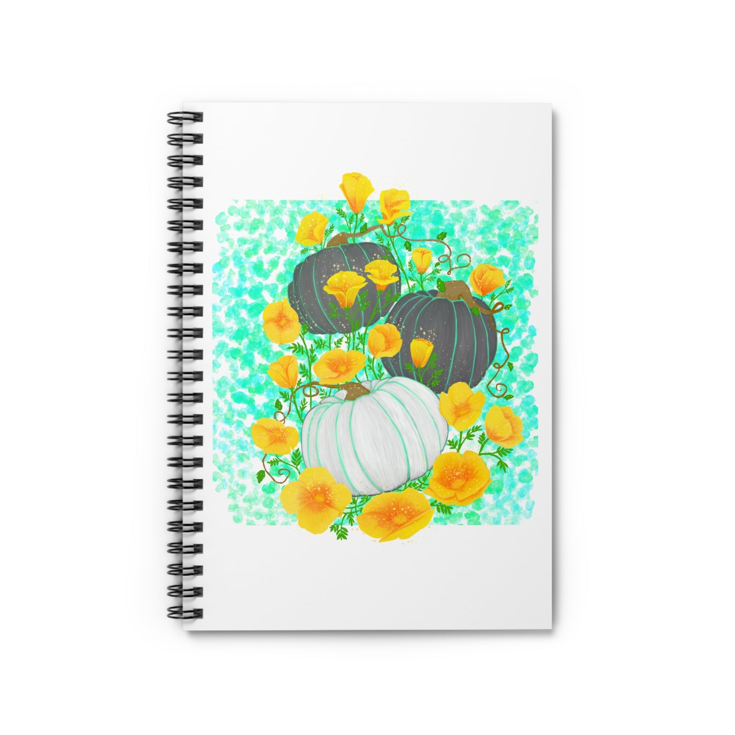 Pumpkin and Golden California Poppy Flowers Spiral Notebook - Ruled Line