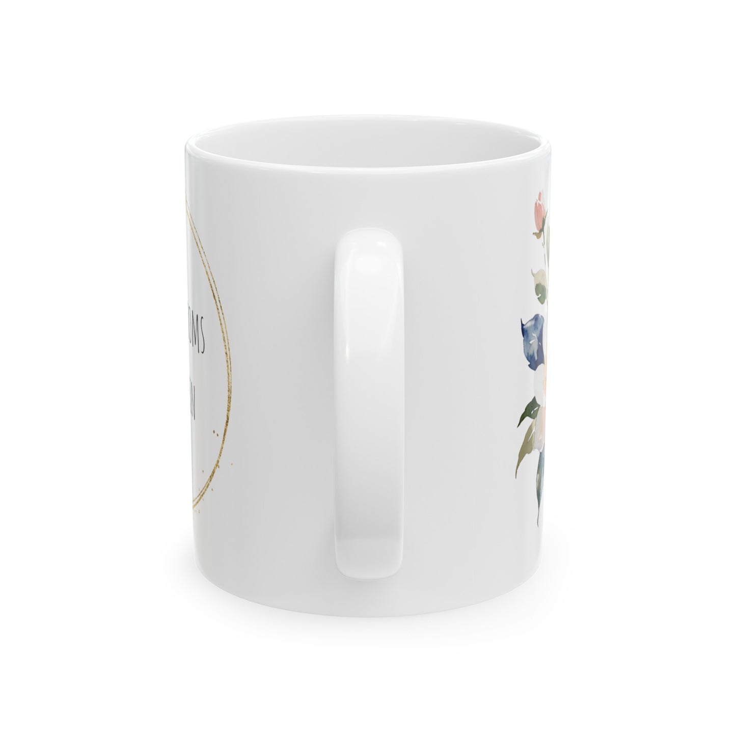 Happiness Blooms from Within Watercolor Flower Gold Ceramic Mug (11oz, 15oz)