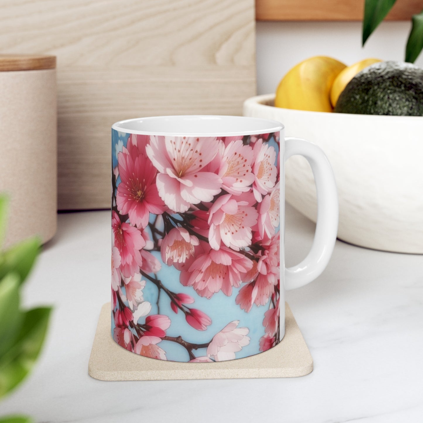 Cherry Blossom Pink and Blue Ceramic Mug (11oz, 15oz)