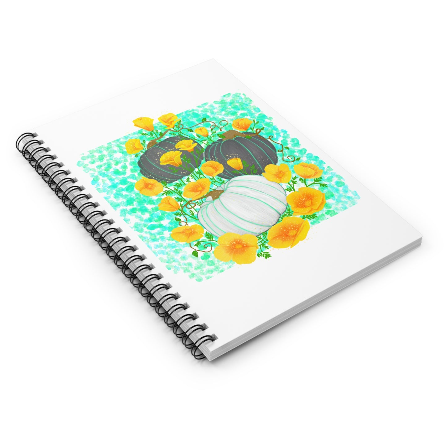 Pumpkin and Golden California Poppy Flowers Spiral Notebook - Ruled Line