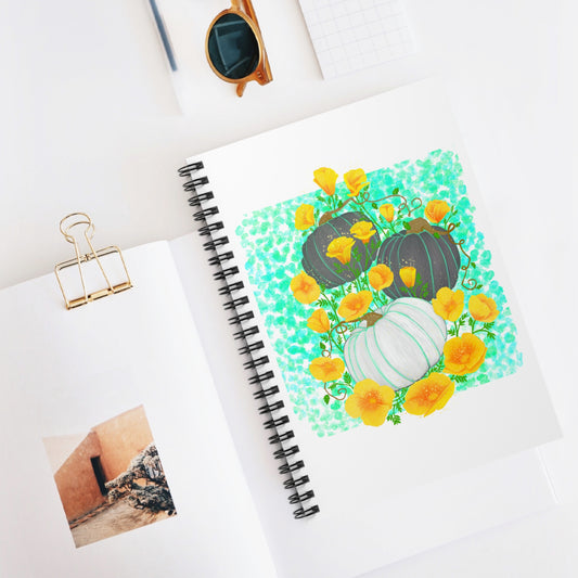 Pumpkin and Golden California Poppy Flowers Spiral Notebook - Ruled Line