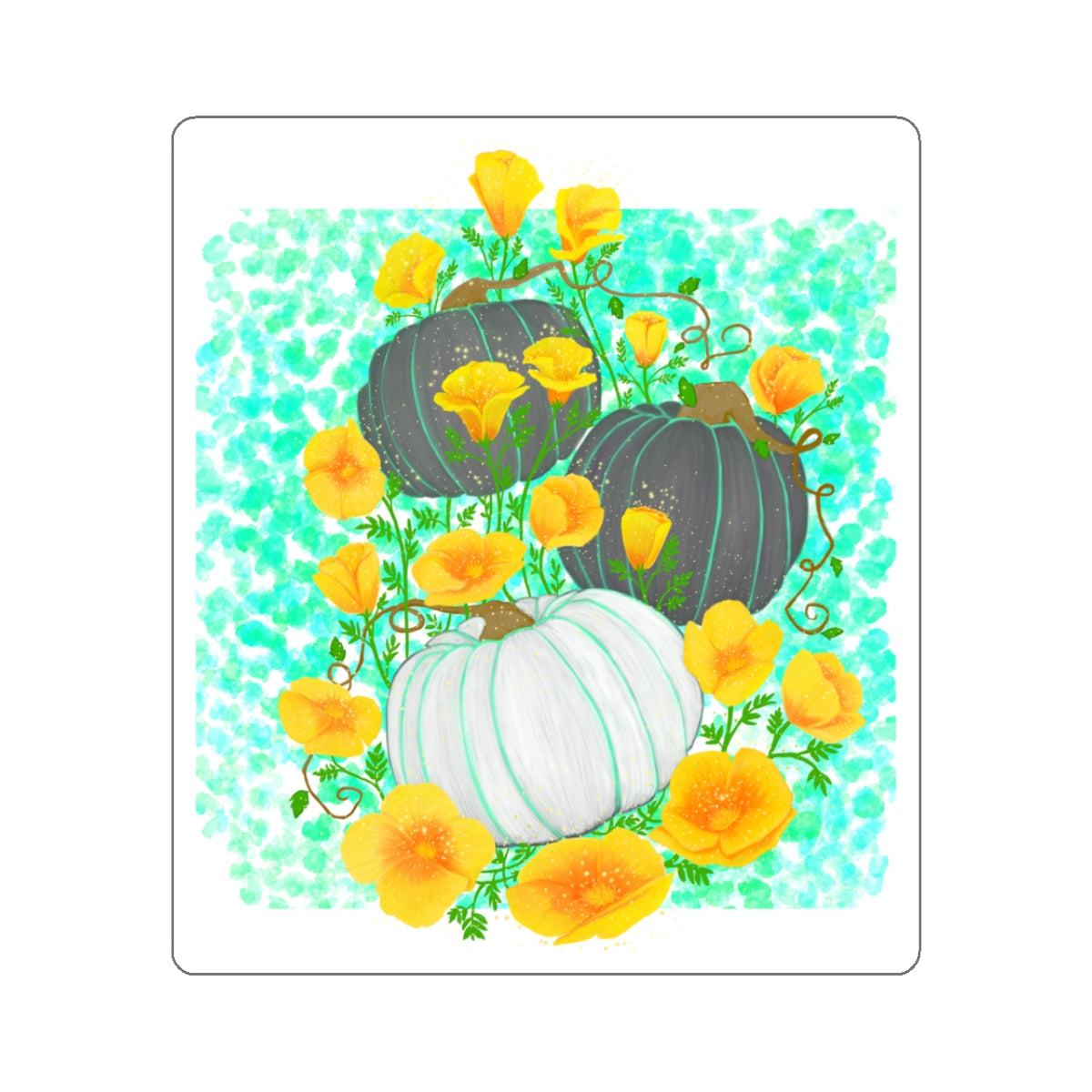 Pumpkin and Golden California Poppy Flowers Kiss-Cut Stickers