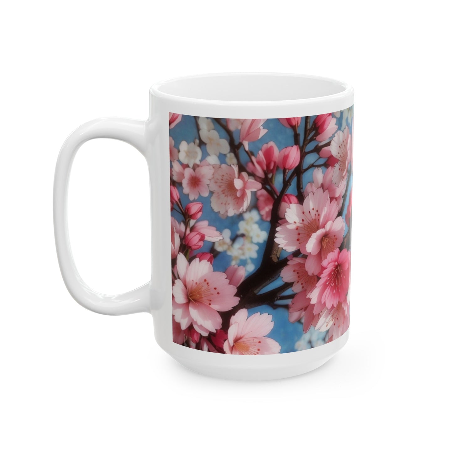 Cherry Blossom Pink and Blue Ceramic Mug (11oz, 15oz)