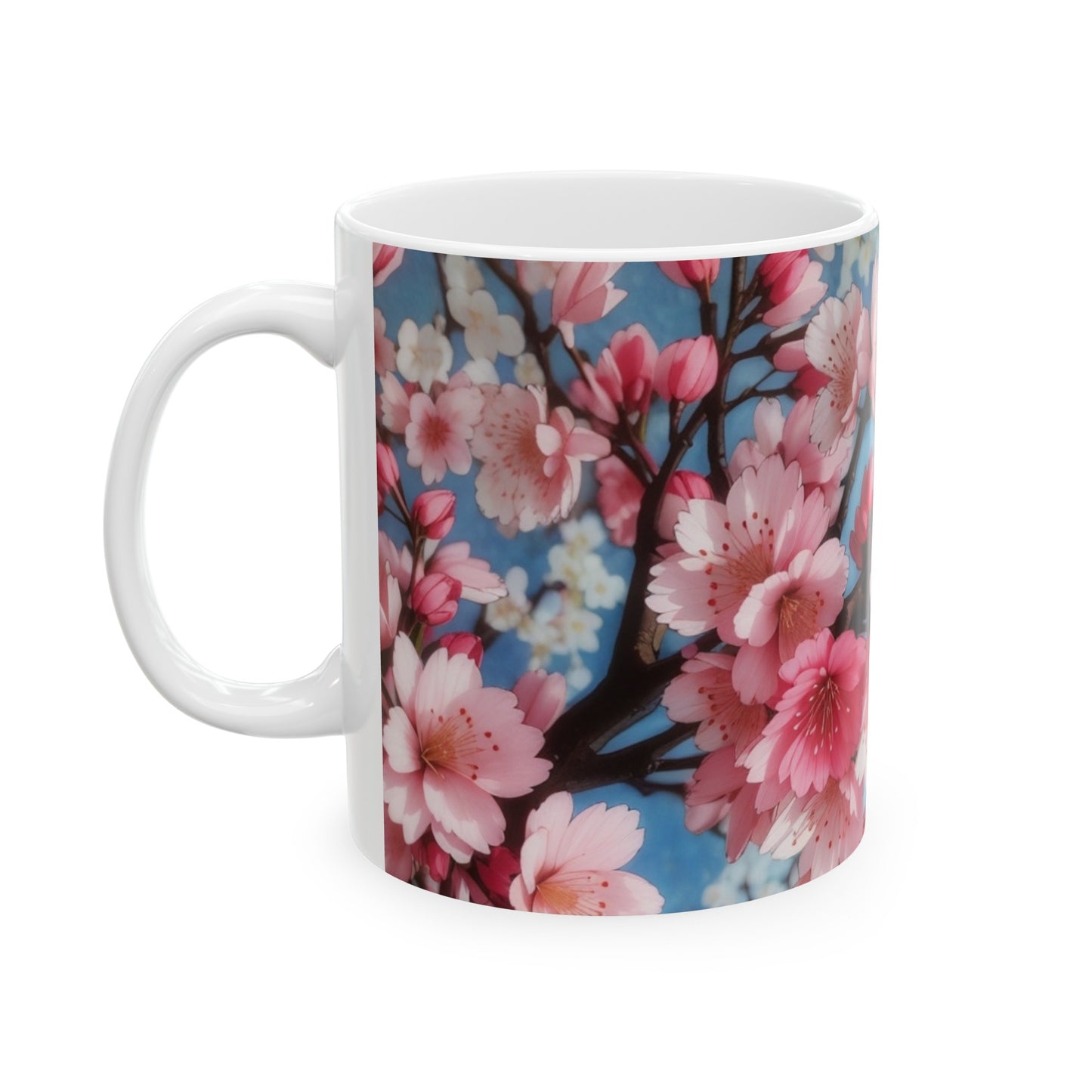 Cherry Blossom Pink and Blue Ceramic Mug (11oz, 15oz)