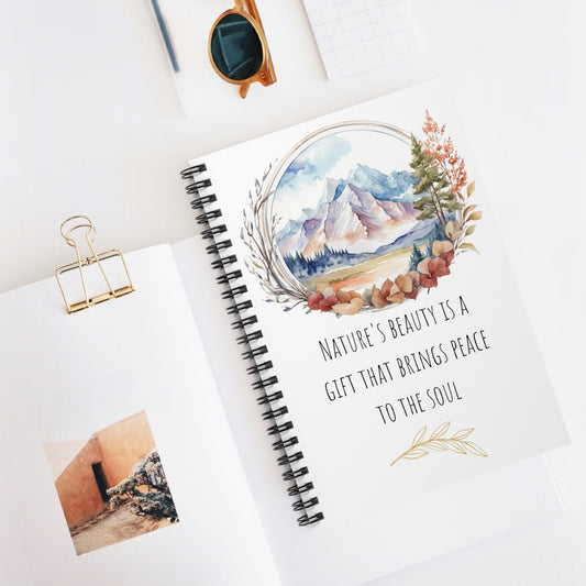 Nature's Beauty is a Gift that Brings Peace to the Soul Watercolor Mountain Spiral Notebook - Ruled Line