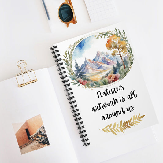 Nature's Artwork is All Around Us Mountains and Flowers Watercolor Spiral Notebook - Ruled Line