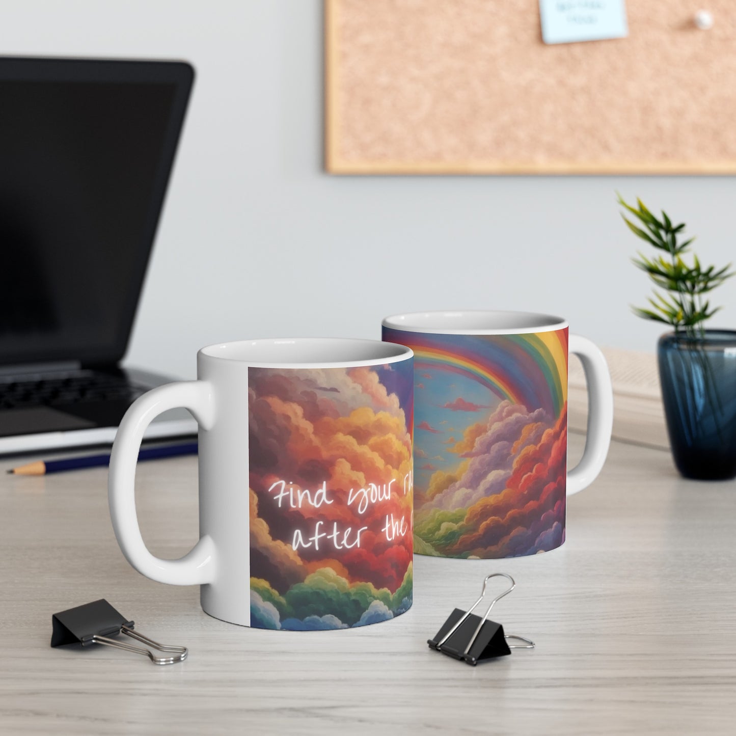 Find Your Rainbow After the Rain Rainbow Cloud Ceramic Mug (11oz, 15oz)