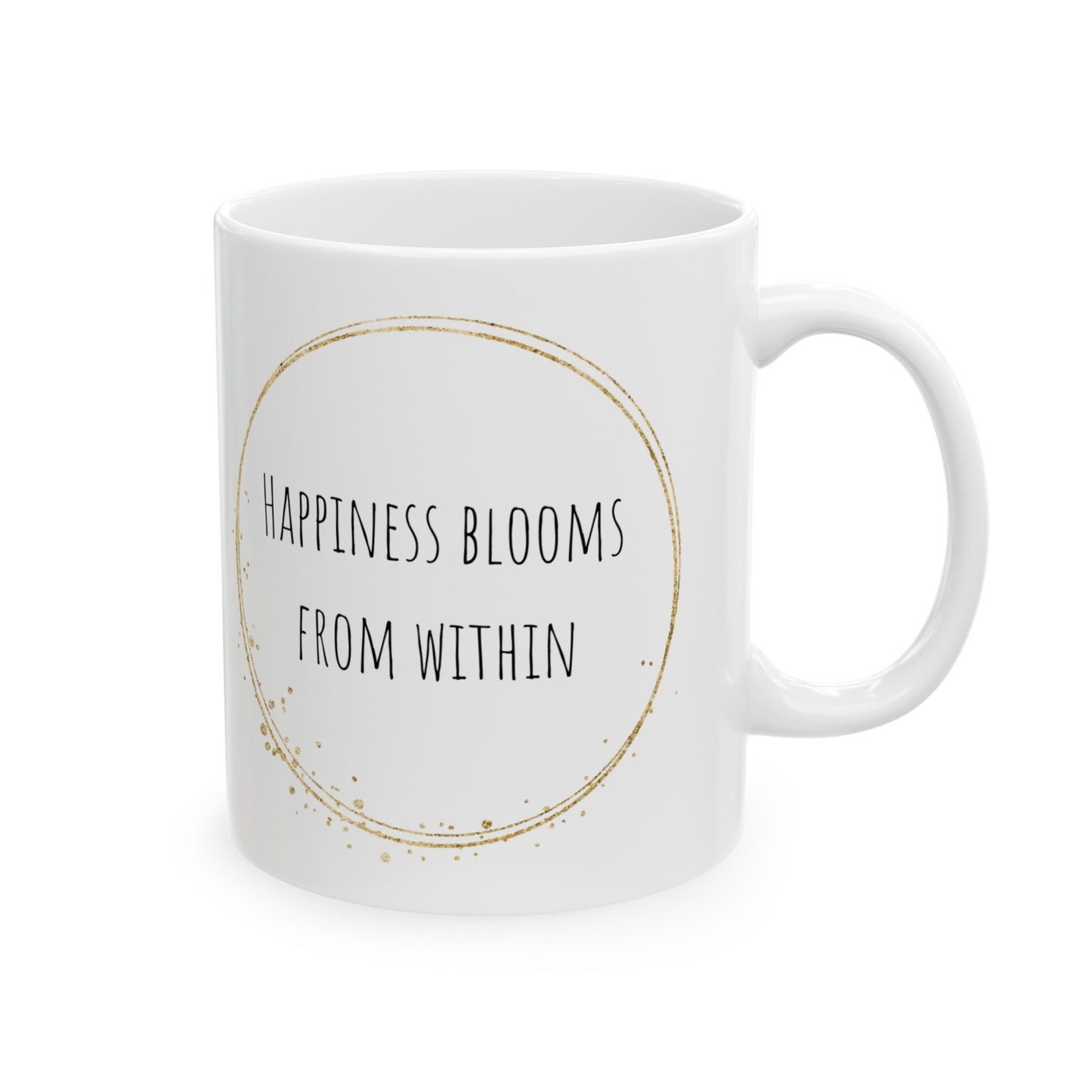 Happiness Blooms from Within Watercolor Flower Gold Ceramic Mug (11oz, 15oz)