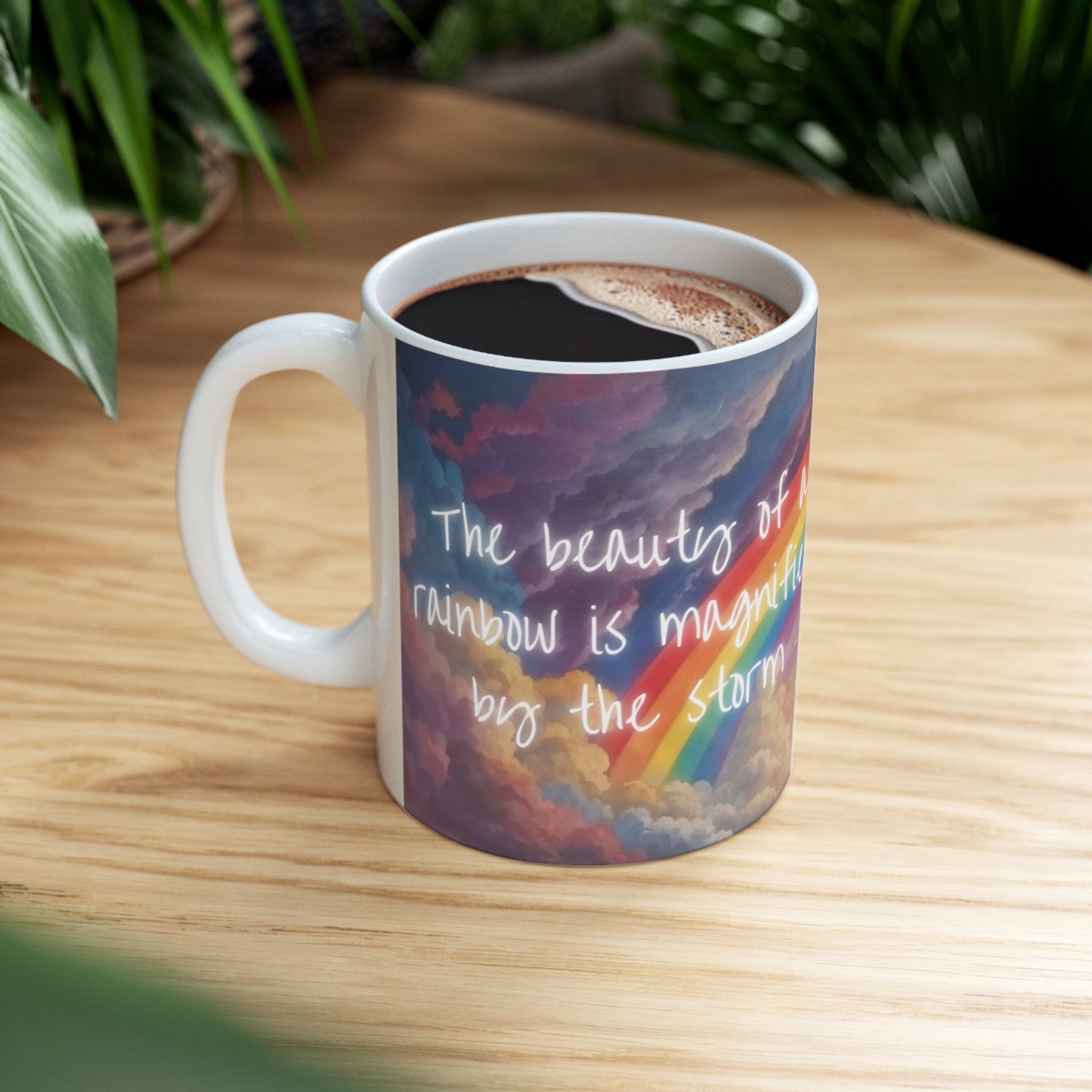 The Beauty of a Rainbow is Magnified by the Storm Rainbow Cloud Ceramic Mug (11oz, 15oz)