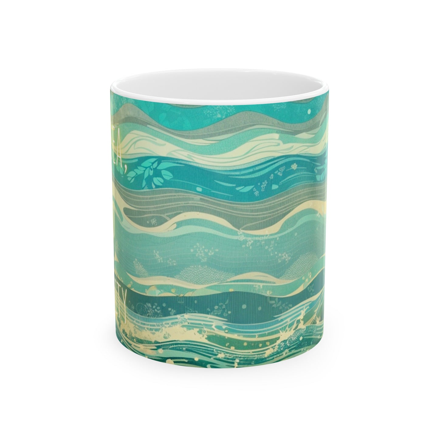 Sun, Sea, and Serenity Ocean Wave Blue Grey Pattern Ceramic Mug (11oz, 15oz)