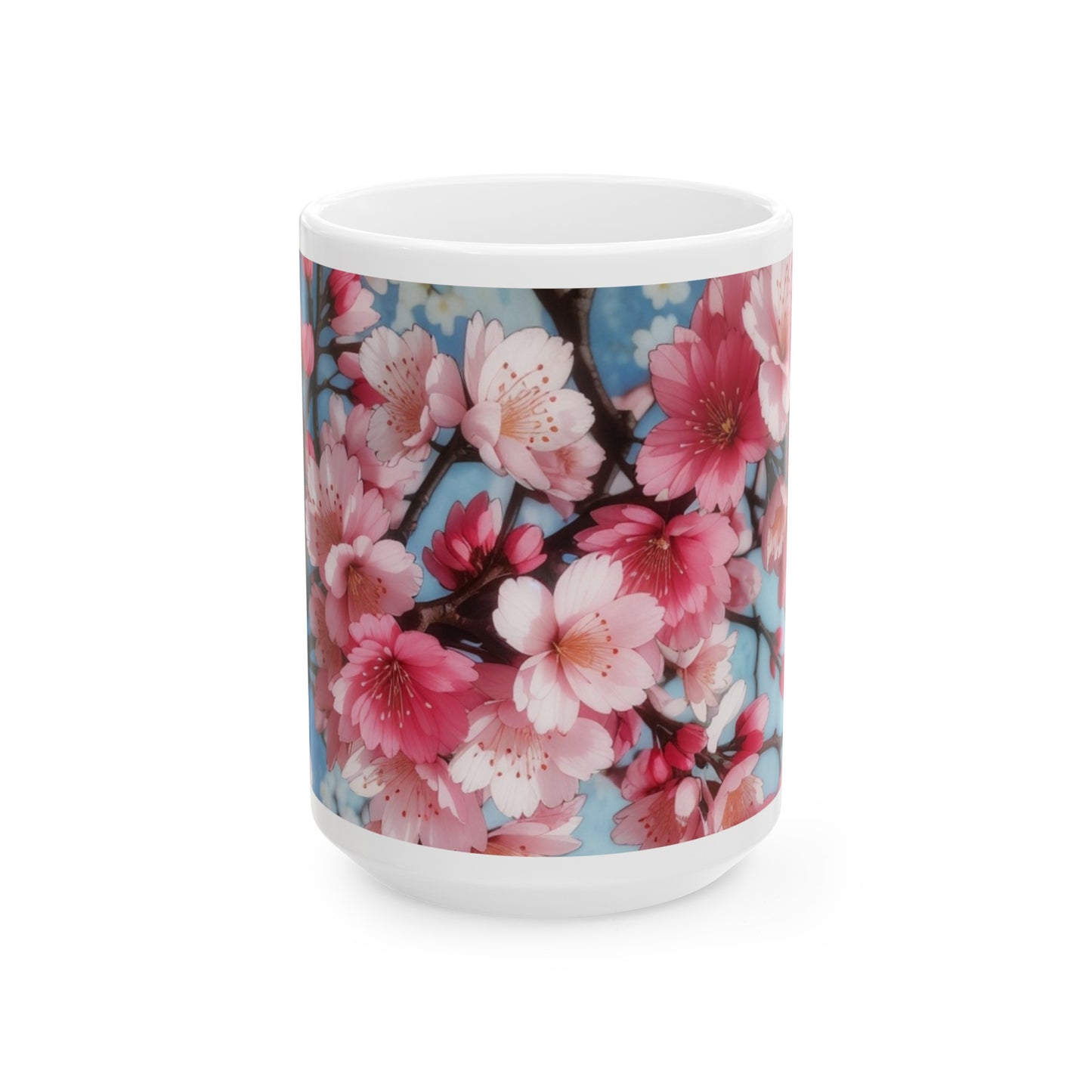 Cherry Blossom Pink and Blue Ceramic Mug (11oz, 15oz)