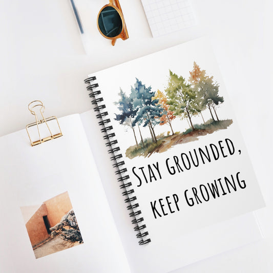 Stay Grounded, Keep Growing Watercolor Trees Spiral Notebook - Ruled Line