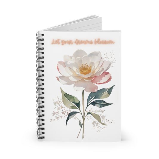 Let Your Dreams Blossom Watercolor Flower Pin Spiral Notebook - Ruled Line