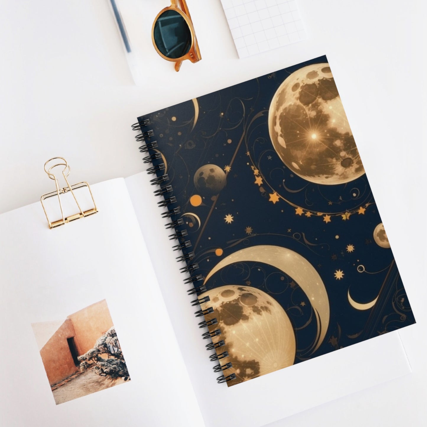 Moon Phases Multiple Moons Ceramic Spiral Notebook - Ruled Line