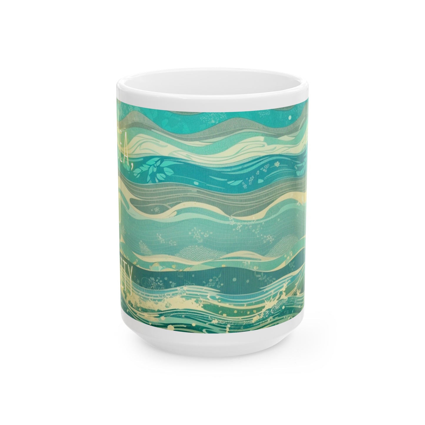 Sun, Sea, and Serenity Ocean Wave Blue Grey Pattern Ceramic Mug (11oz, 15oz)