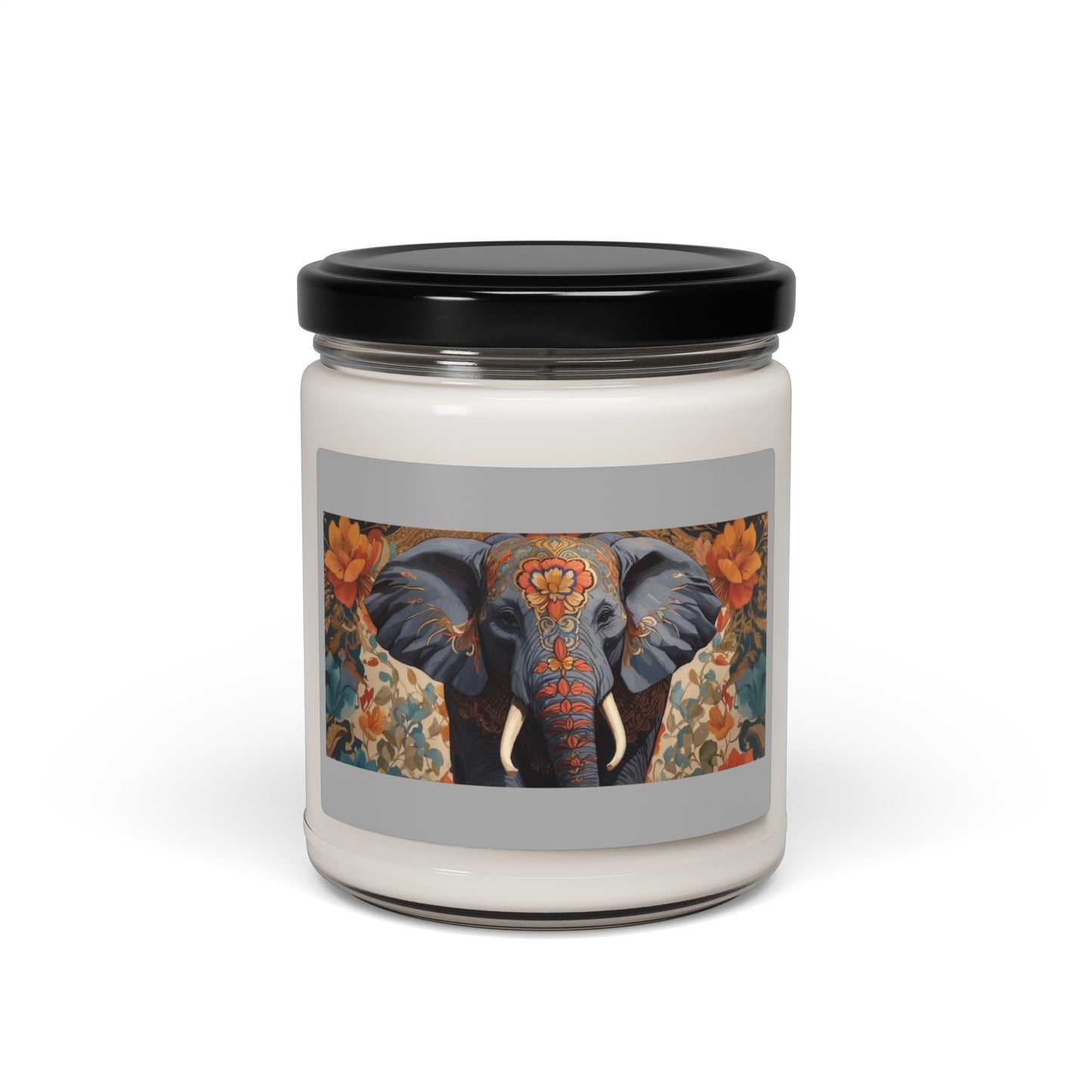 Flower Pattern Elephant Scented Soy Candle, 9oz