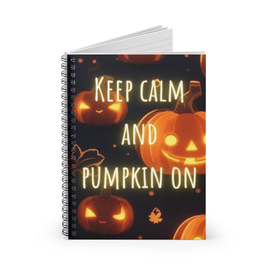 Keep Calm and Pumpkin On Pumpkin Glow Halloween Spiral Notebook - Ruled Line