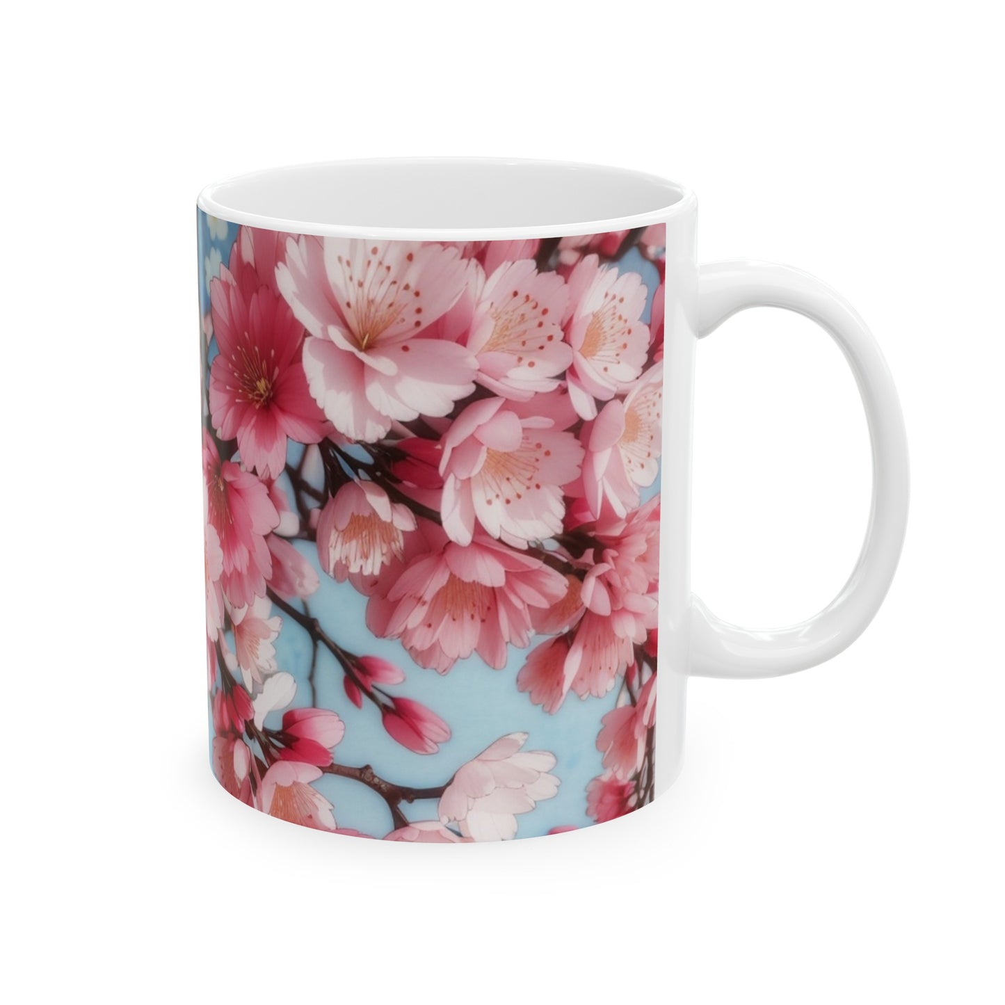 Cherry Blossom Pink and Blue Ceramic Mug (11oz, 15oz)