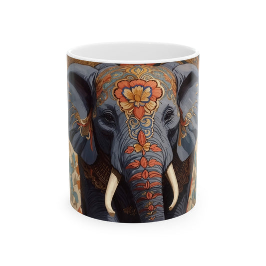 Flower Pattern Elephant Ceramic Mug (11oz, 15oz)