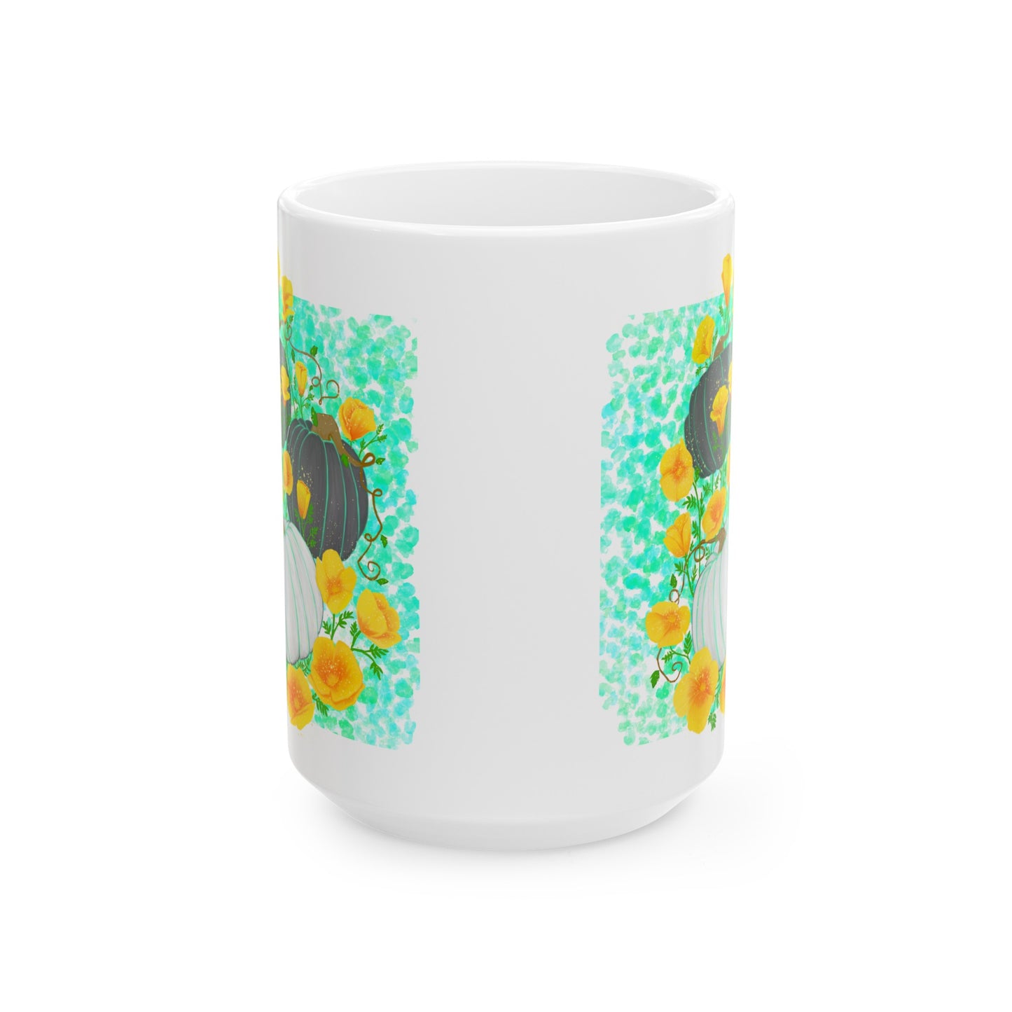 Pumpkin and Golden California Poppy Flowers Ceramic Mug, (11oz, 15oz)