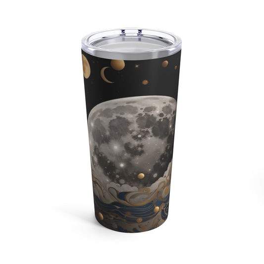 Full Moon Phases in Night Gold and Blue Galaxy Tumbler 20oz