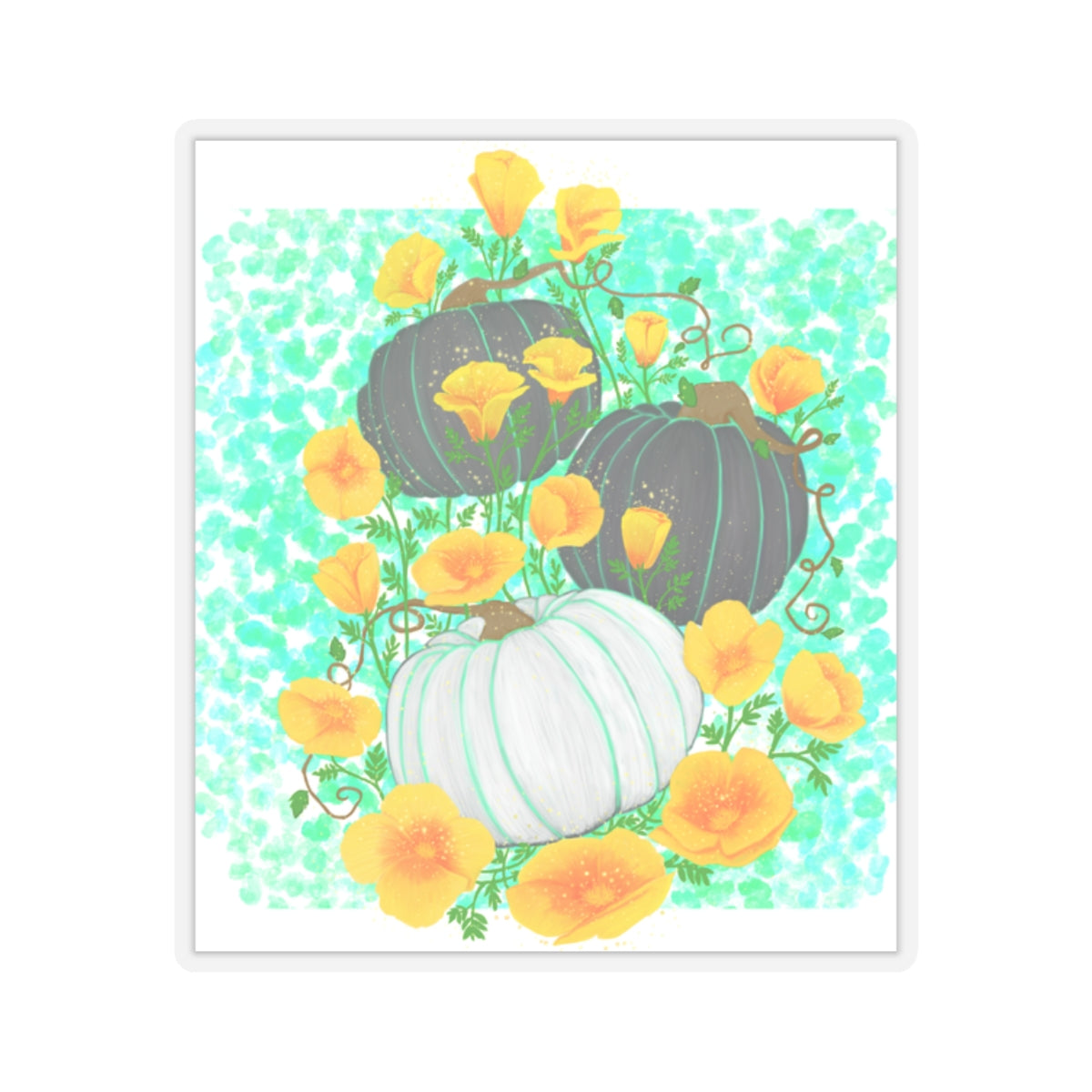 Pumpkin and Golden California Poppy Flowers Kiss-Cut Stickers