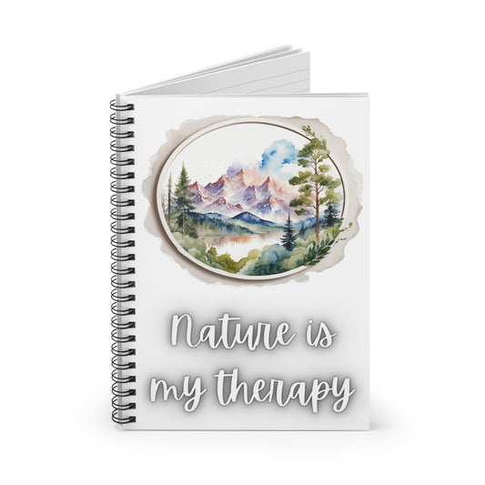 Nature is My Therapy Watercolor Mountain Spiral Notebook - Ruled Line