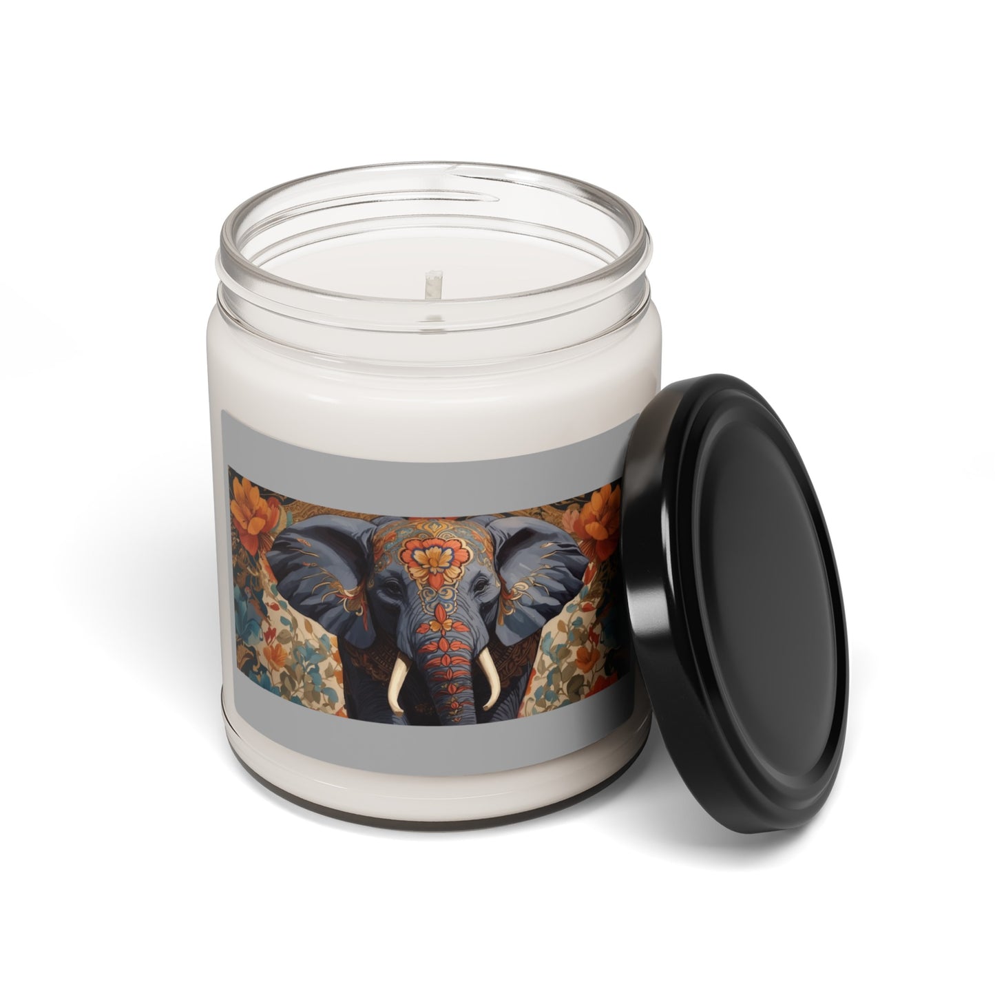 Flower Pattern Elephant Scented Soy Candle, 9oz