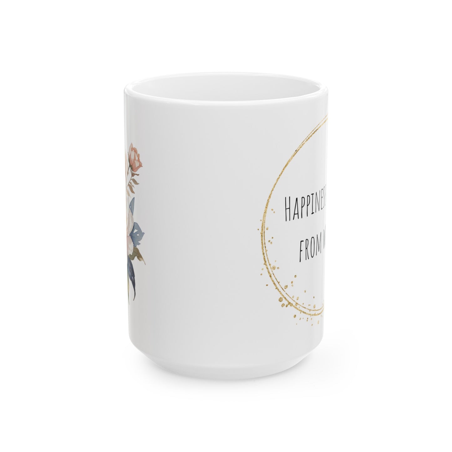 Happiness Blooms from Within Watercolor Flower Gold Ceramic Mug (11oz, 15oz)