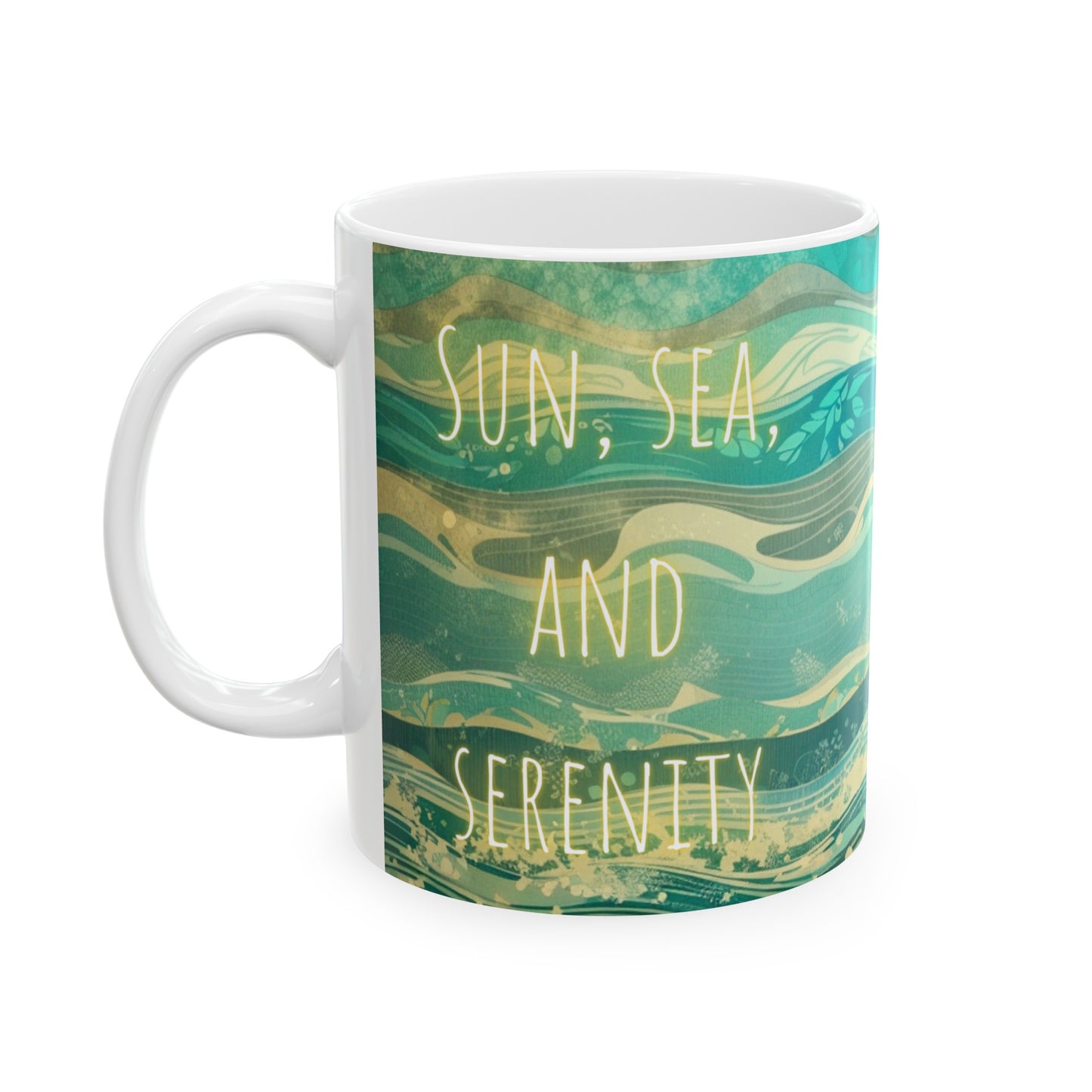 Sun, Sea, and Serenity Ocean Wave Blue Grey Pattern Ceramic Mug (11oz, 15oz)