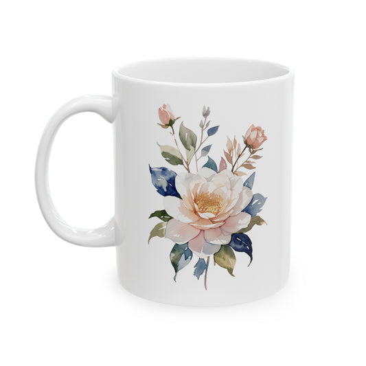 Happiness Blooms from Within Watercolor Flower Gold Ceramic Mug (11oz, 15oz)