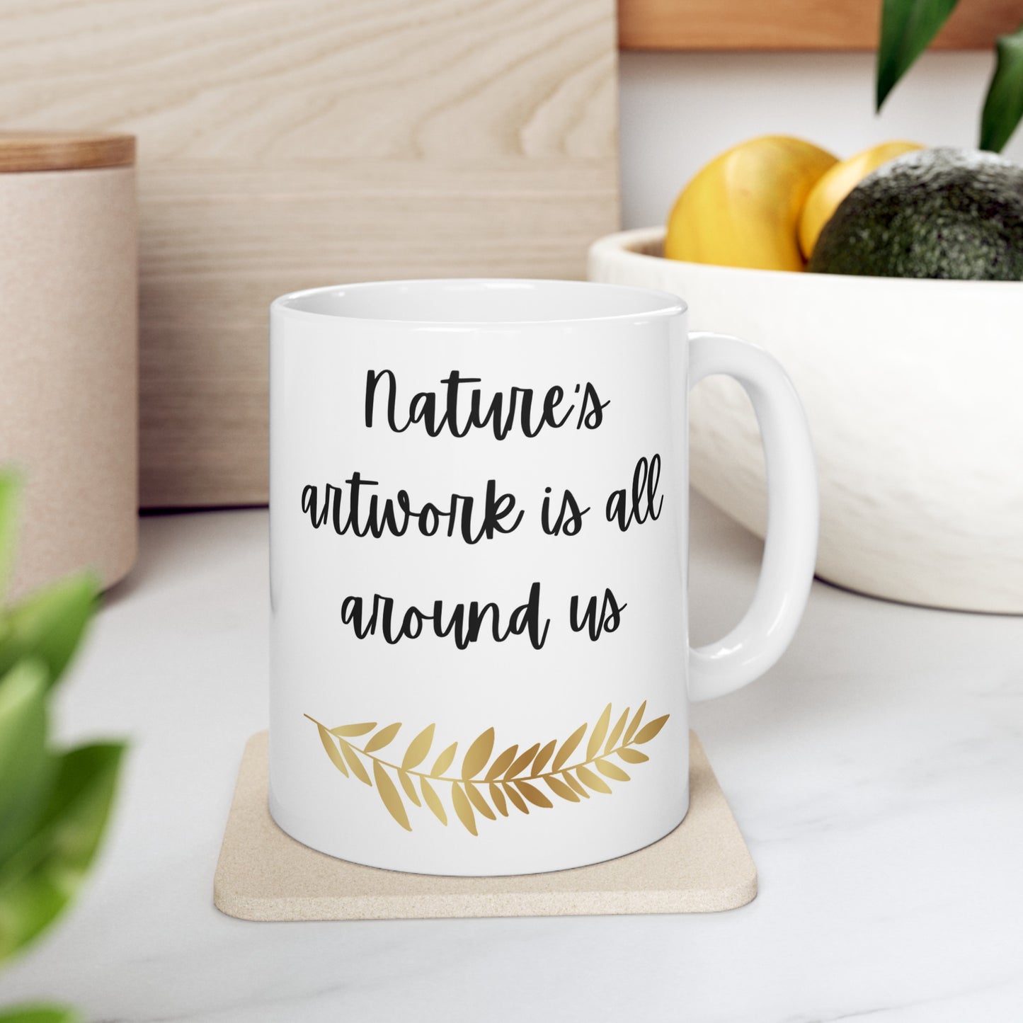 Nature's Artwork is All Around Us Mountains and Flowers Watercolor Ceramic Mug (11oz, 15oz)