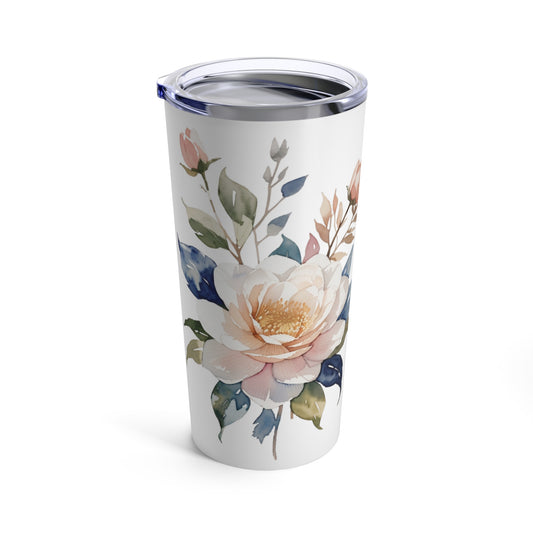 Happiness Blooms from Within Watercolor Flower Gold Tumbler 20oz