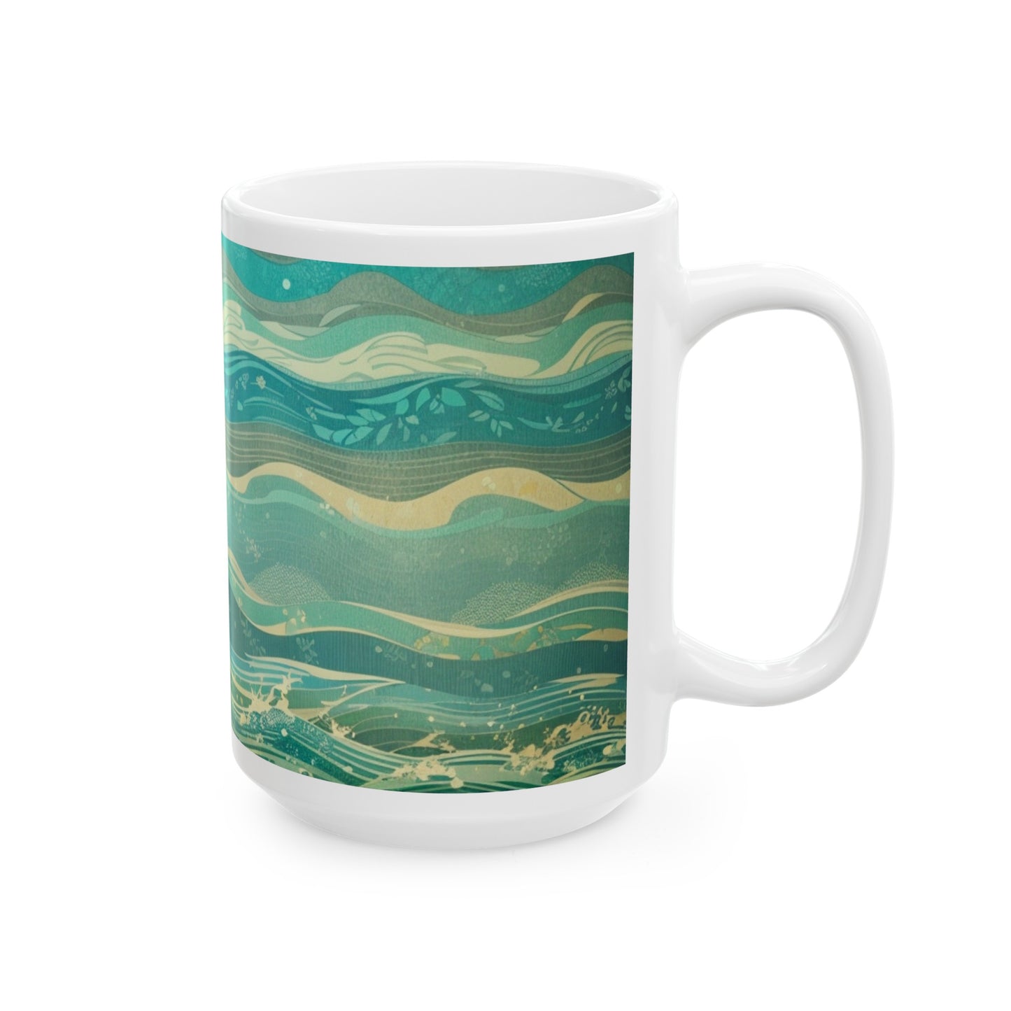 Sun, Sea, and Serenity Ocean Wave Blue Grey Pattern Ceramic Mug (11oz, 15oz)