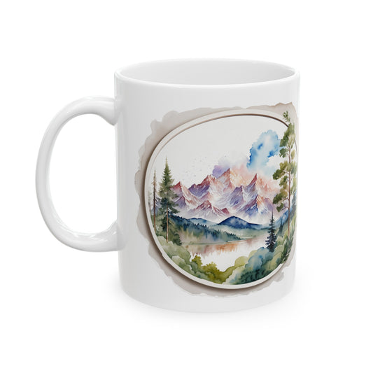 Nature is My Therapy Watercolor Mountain Ceramic Mug (11oz, 15oz)