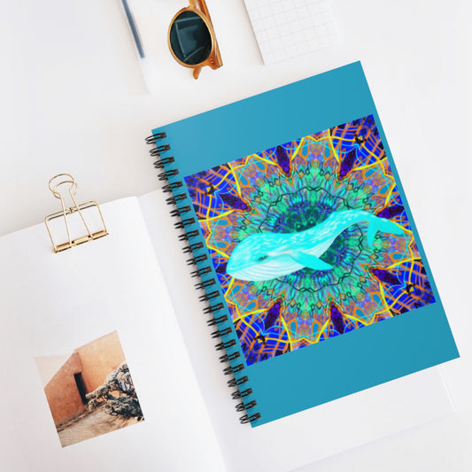 Whale Waves Colorful Ocean Rainbow Mandala Spiral Notebook - Ruled Line