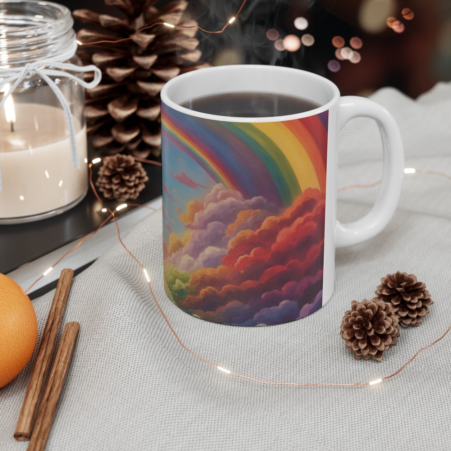 Find Your Rainbow After the Rain Rainbow Cloud Ceramic Mug (11oz, 15oz)